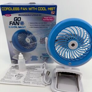 GO FAN COOL MIST Portable Cordless Rechargeable Lithium Ion Fan USB Charging